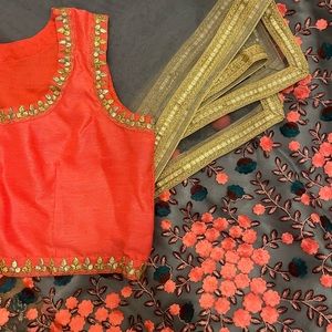 GREY NET FLORAL EMBROIDERED LEHENGA CHOLI